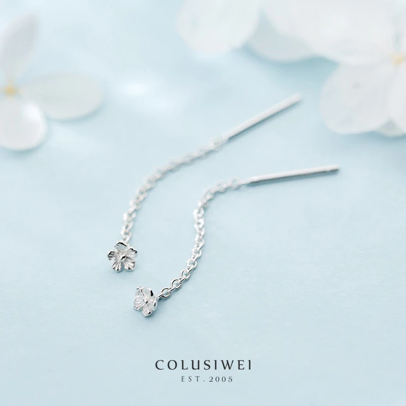 

Colusiwei Genuine 925 Sterling Silver Long Tassel Chain Dangle Earrings for Women Fashion Flower Korean Style Silver 925 Jewelry