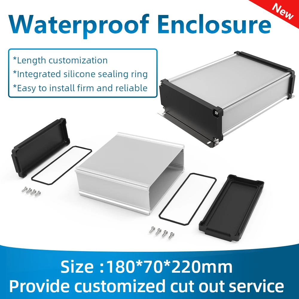 Custom Aluminium Enclosure Electronic Instrument Outdoor Waterproof Ip68 Enclosure Box Diy Housing M11 180*70mm Silver