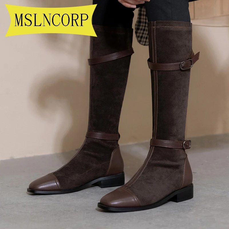 

Plus Size 34-43 New Flock Leather Women Over The Knee Boots Belt Buckle Sexy High Heels Autumn Woman Shoes Winter Women Boots