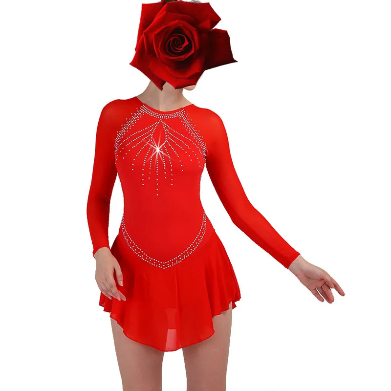 

Figure Skating Dress Women girl Ice Skating Dress royal blue Gymnastics Costume custom rhinestone red B094