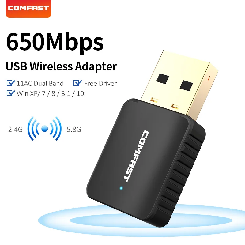 

650Mbps Wifi Adapter USB2.0 Dual Band 2.4/5.8G 11AC Black Wi-fi Wireless Network Card RTL8811 Free Driver For PC Laptop Desktop