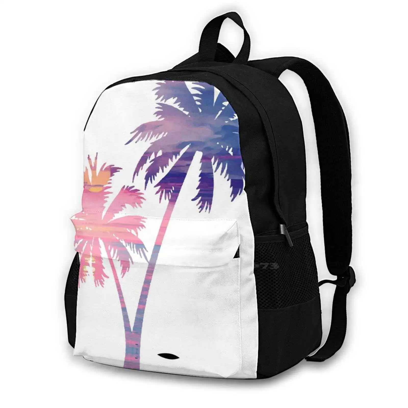 Wave Palmer School Bag Big Capacity Backpack Laptop 15 Inch Waves Beach Palm Tree Palms Ocean Sunset Boho