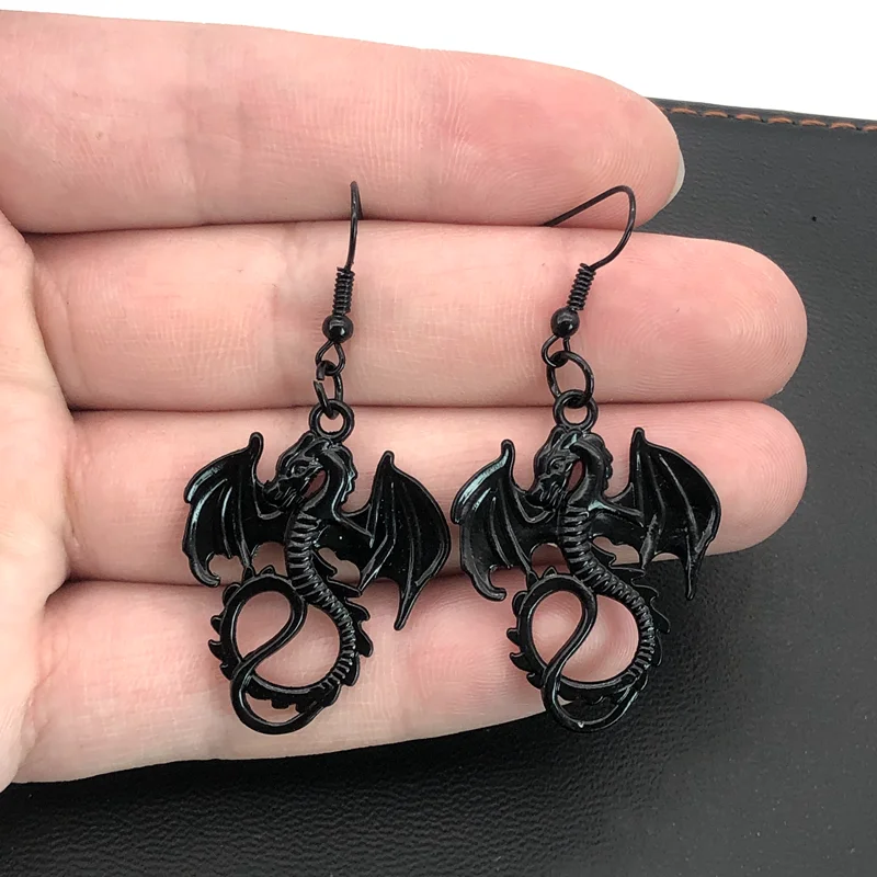 Gothic black dragon earrings, black, gothic personalized earrings gift, witch ladies exquisite earrings