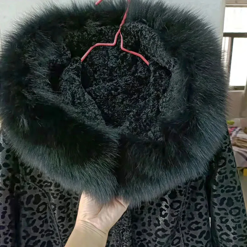 OKXGNZ High Quality Fur Together Coat Women Winter Fox Fur Collar Deerskin Suede X-Long Wool Jacket Double-Faced Wear KW1182