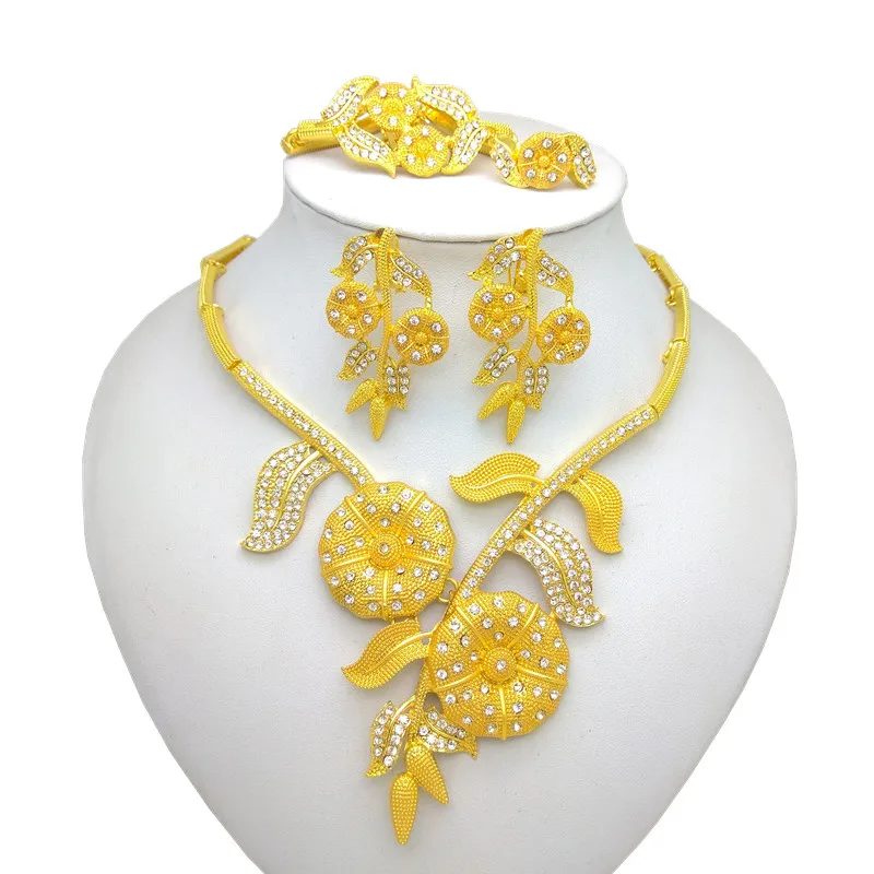 

Kingdom Ma Dubai Gold color Jewelry Sets Necklace Bracelet Earrings Ring Women Fashion Wedding Bridal African Indian Jewelry Set