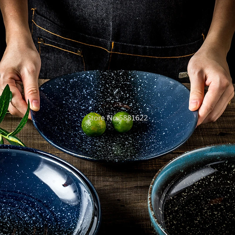 Ceramic Bowl Dark Starry Sky Creative Round Shallow Mouth Bowl Main Course Dinner Plate Dinner Kitchen Supplies