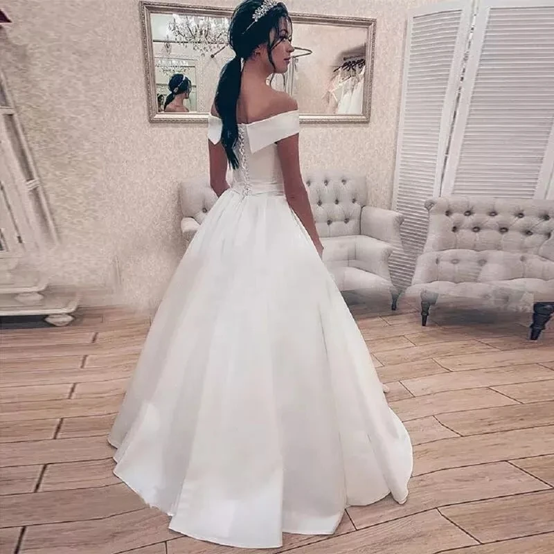 FDHAOLU Đầm Vestido De Novia Áo Dây De Mariee Satin Pleat Áo Cưới Платье Tiệc Cưới Đầm Áo Dây De Soiree Свадебные Платья