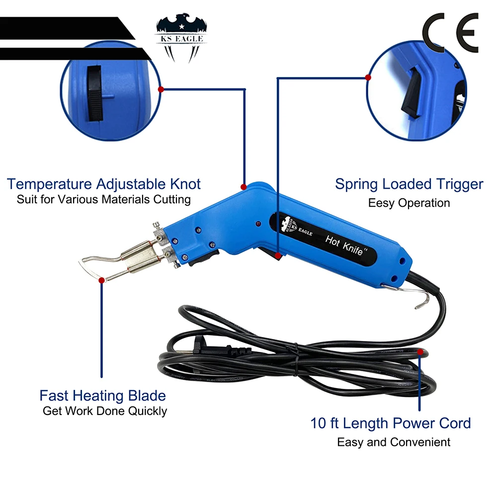 KS EAGLE Electric Hot Knife Hand Held Hot Knife Fabric Cutter Heat Cutter Tool Kit- with Blades & Accessories