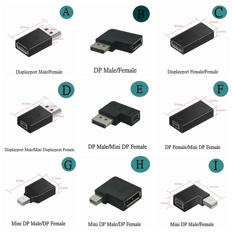 Displayport 1.4V To Mini DP adapter Right angled DP 8k-60Hz -4k 2K/165Hz pass through 90- degree Angle Displayport 1.4 converter