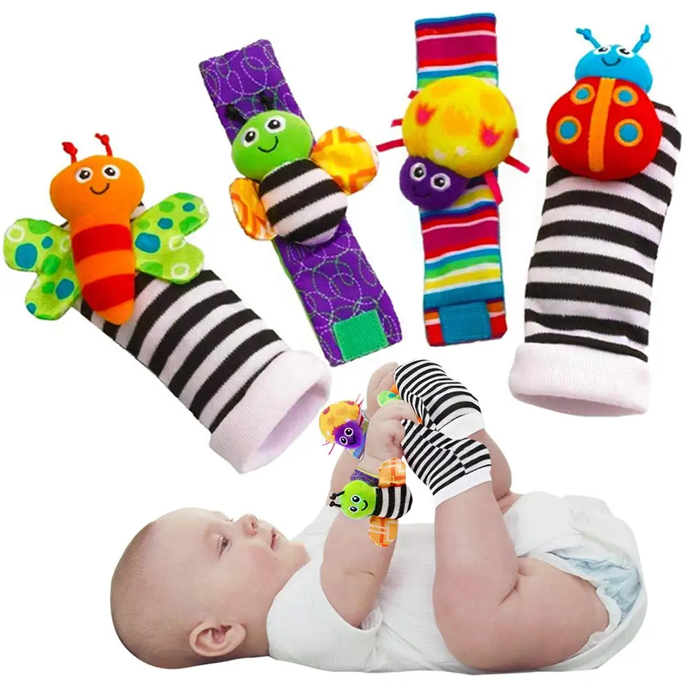 Cartoon Plush Socks Wrist Strap Rattles Baby Toys 0-12 Months Newborn Infant Kids Animal Sock Foot Finder Toy Gift Soft Rattle