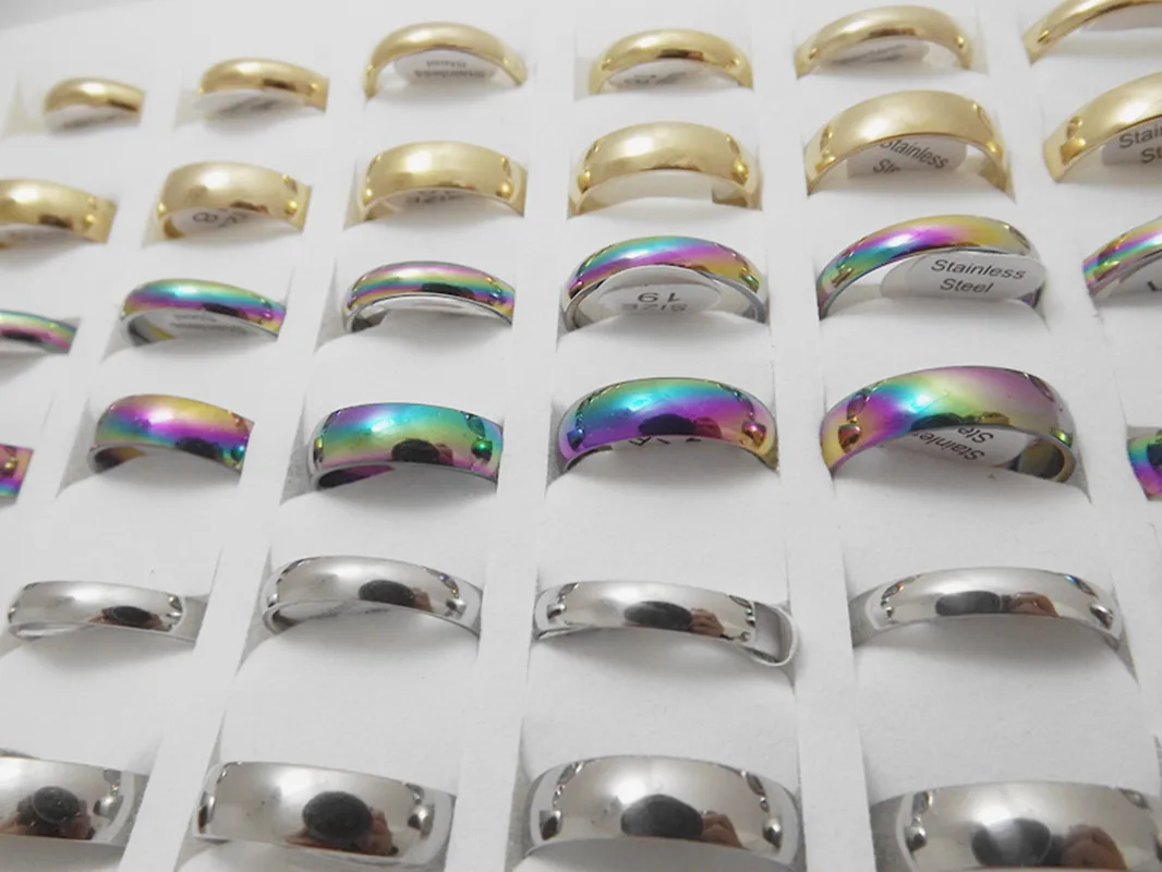 Wholesale 72 pcs 4mm 6mm Couple rings mixed fashion inner arc Stainless Steel RING