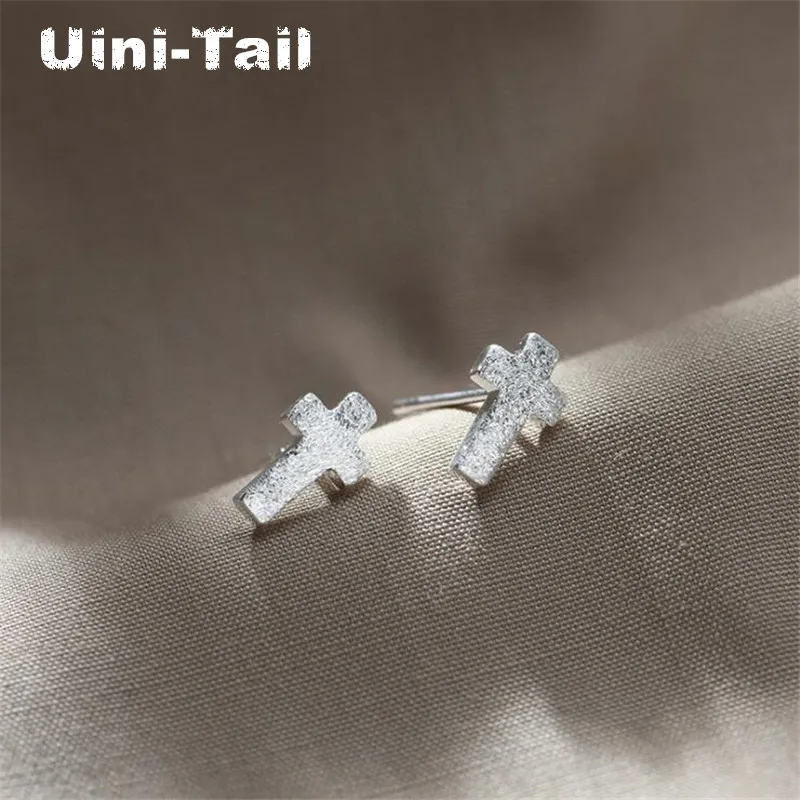 Uini-Tail hot new 925 Tibetan silver temperament fashion cross brush earrings tide flow simple cross hypoallergenic jewelry