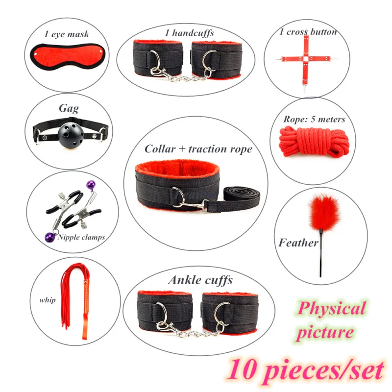 Leather BDSM Kit Bondage Set Adult Toys Sex Games Handcuffs Whip sm Sex Toy Kits Exotic Accessories Erotic Sex Toys for Couples