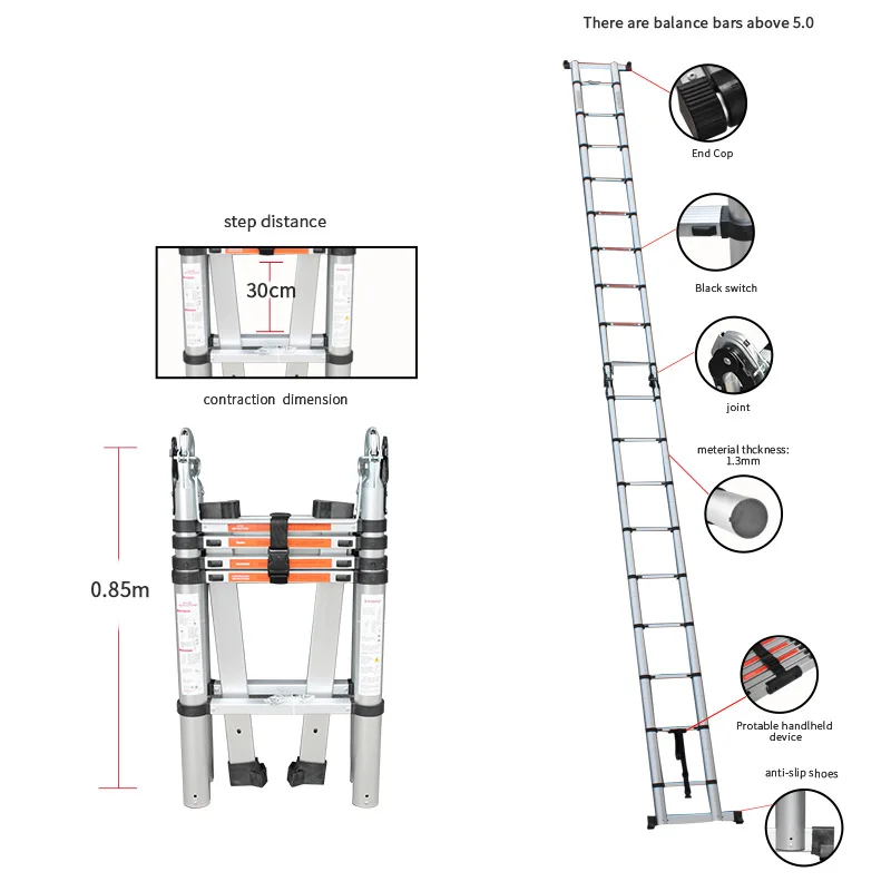 Joint Telescopic Ladder Herringbone Ladder Home Folding Multifunctional Lifting Stairs Project Ladder 1.6+1.6M