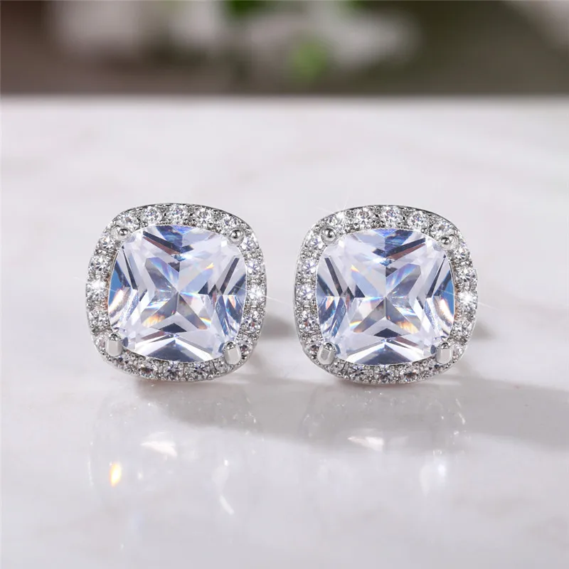 Huitan Bright White/Yellow/Pink CZ Stud Earrings for Women Fashion Contracted Jewelry High Quality Wedding Engagement Earrings