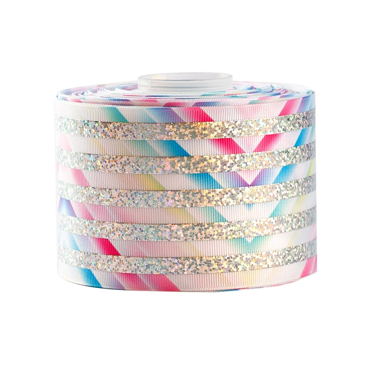 

Winsome 75mm 3inch 50yard custom Rail Silver Laser Foil Printed colorful grosgrain ribbon Thermal transfer Printed