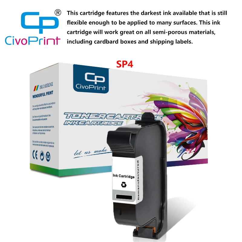 Cartucho de Tinta Preta Sp4 Compatível com Civoprint para Anser u2 ™ Impressora Jato de Tinta Térmica Inteligente de 42ml