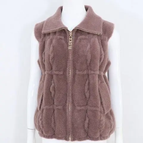 Chaleco de terciopelo de visón para mujer, chaqueta con solapa, suéter exterior para madre, chaleco grueso con cremallera, Otoño e Invierno