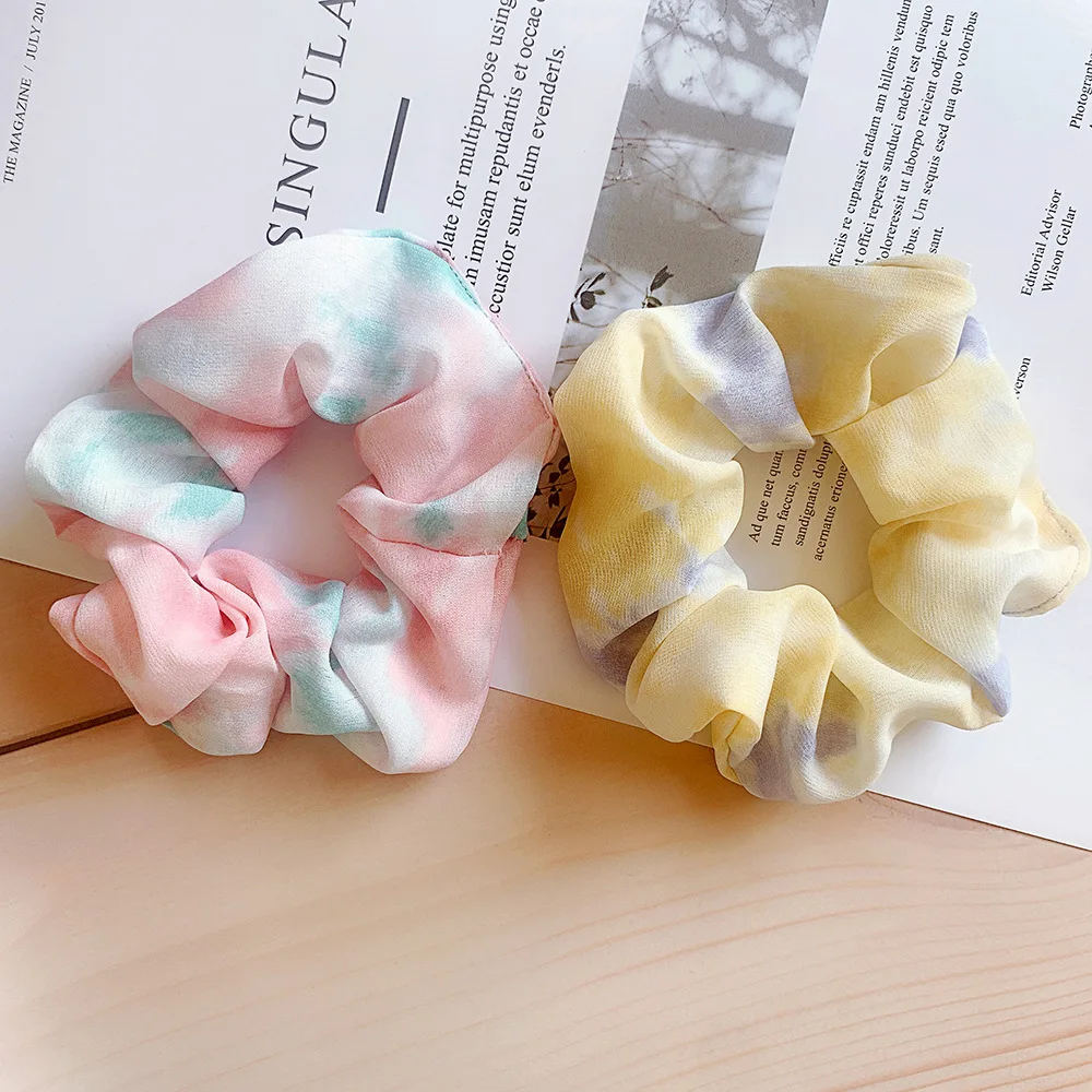 Bright Color Silk Scrunchie Set Women Elastic Hair Bands Tie dye Scrunchy Hair Ties Rope 4pcs Lot Chouchou Vintage Accessory