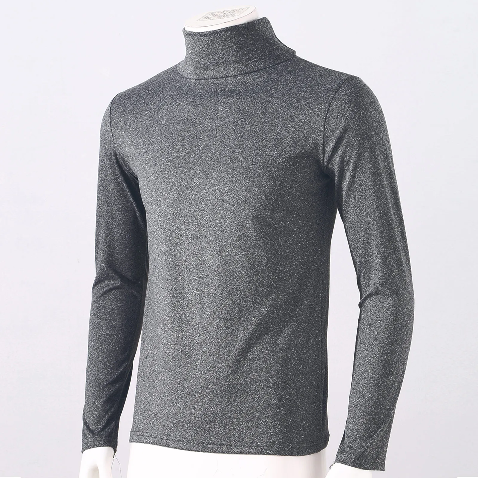 Mens High Neck Long Sleeve T-shirt Solid Color Slim Fit Pullover Undershirt Turtleneck Themal Base Shirt Workout Baselayer Tops