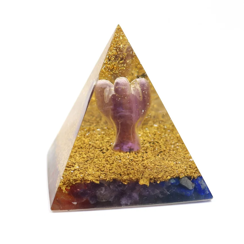 

XSM Reiki Orgonite Energy Orgon Pyramid Natural Stone Crystal Guardian Angel Healing 7 Chakra Resin Craft Jewelry