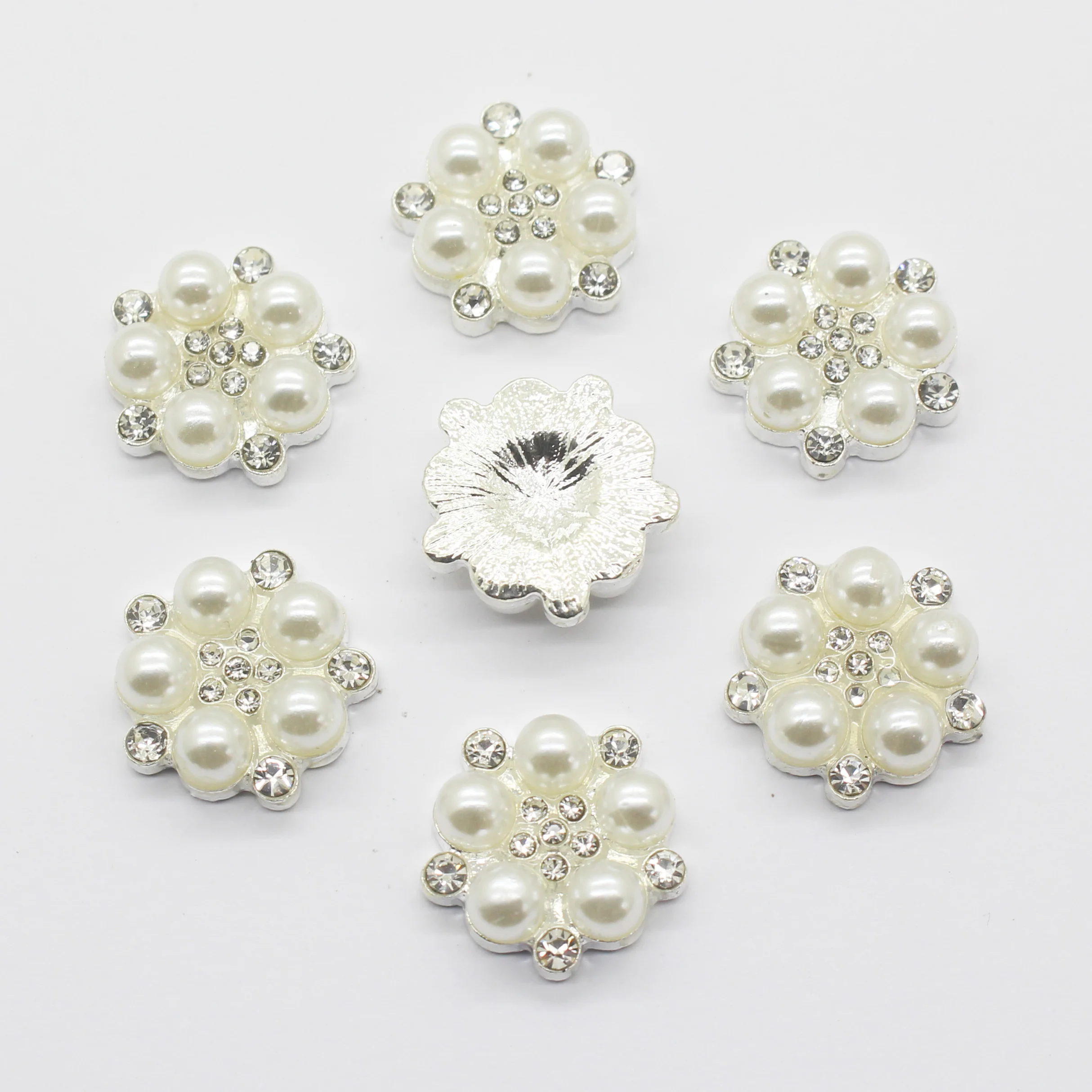 50Pcs White Pearl Alloy Buttons DIY Wedding decoration button for Crafts Hair flower Center Embellishment Jewelry Accessories