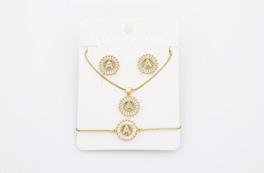 Nidin Heißer 26 Buchstaben Schmuck Sets Halskette + Ohrringe + Armband Für Frauen Initial Alphabet Charme Kupfer Zirkon Party hochzeit Geschenk – Detail 2