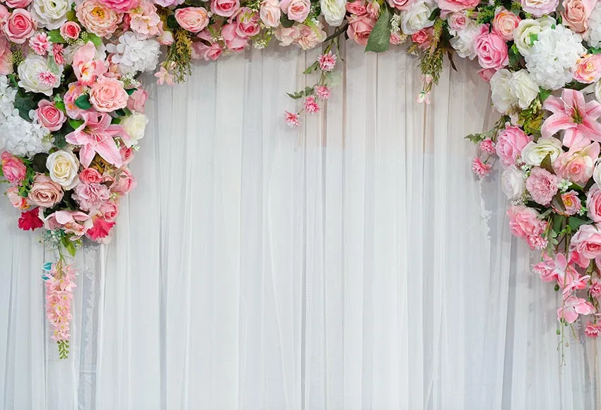 Mehofond-fundo de parede de casamento, rosa, flor branca, cortina, cerimônia, festa de aniversário, fotografia, planos de fundo, decoração, adereço