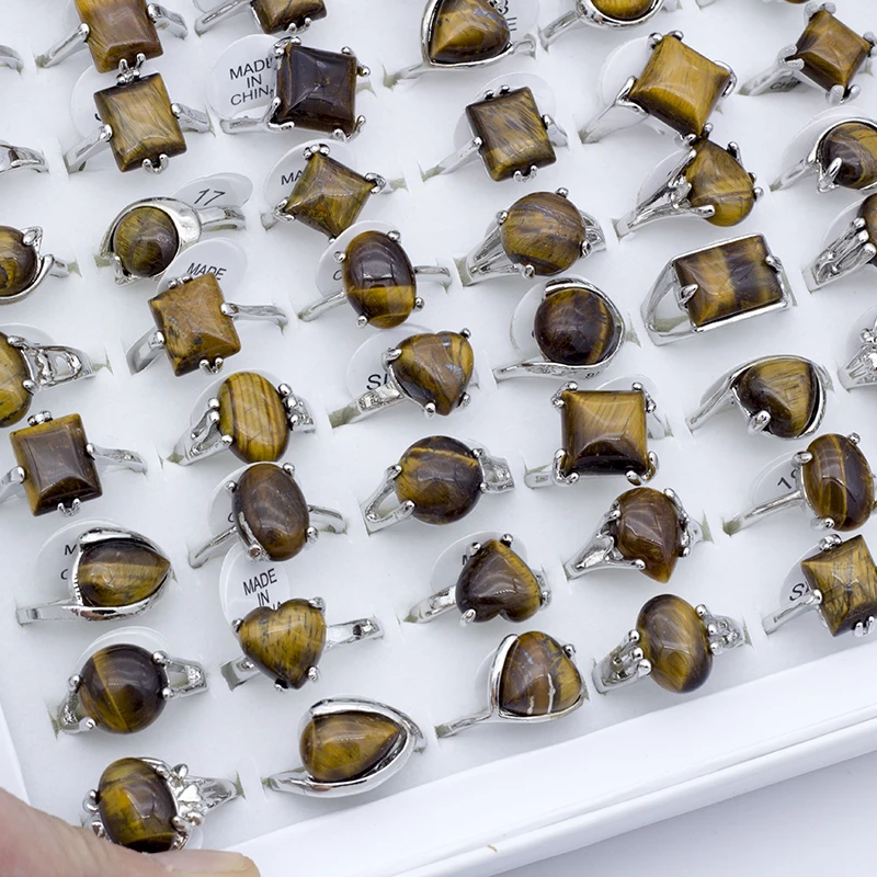 Tiger Eye Stones Rings For Women Natural Stone Geometric Ring Retro Fashion Jewelry Gifts For Women Men 25Pcs/Set