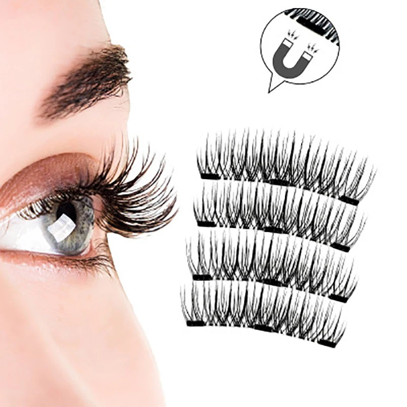 3D Magnet False Eyelashes 4 Magnets Sharpened Magnetic Eyelashes Naturally Dense Glue-free Adsorb Magnet Eyelashes