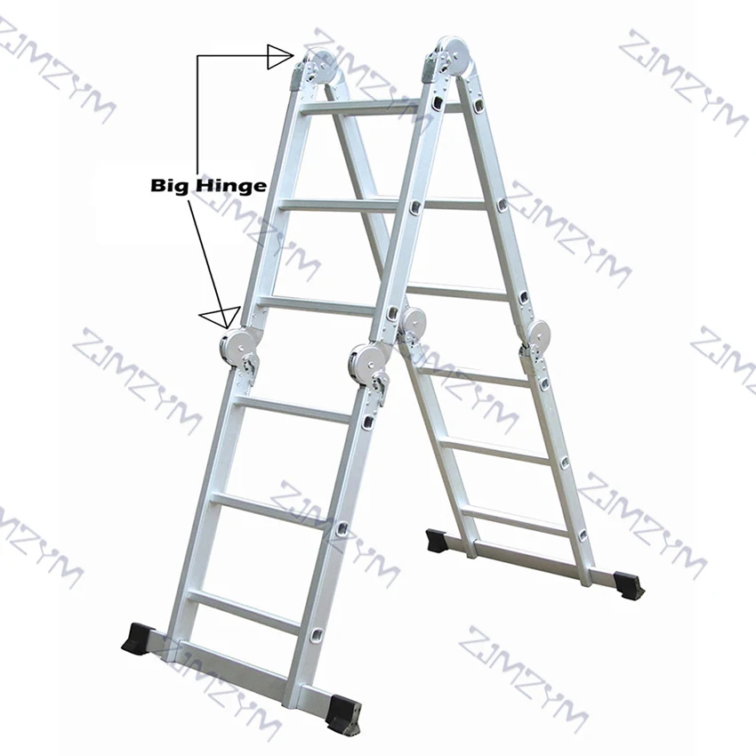 4*3 Practical Aluminum Alloy Folding Ladder 12-Step Joints Retractable Construction ladder Adjustable Telescopic Ladder Silver