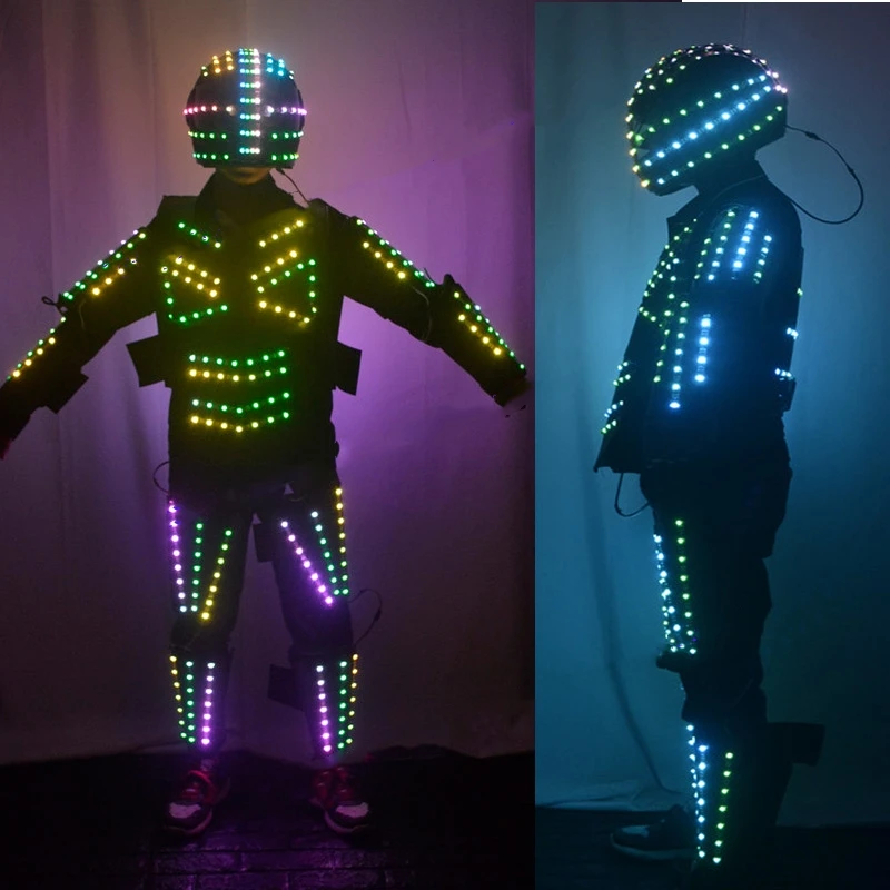 stage dance luminous armor RGB full colo led robot costume helmet nightclub bar light show mechanical dance clothes