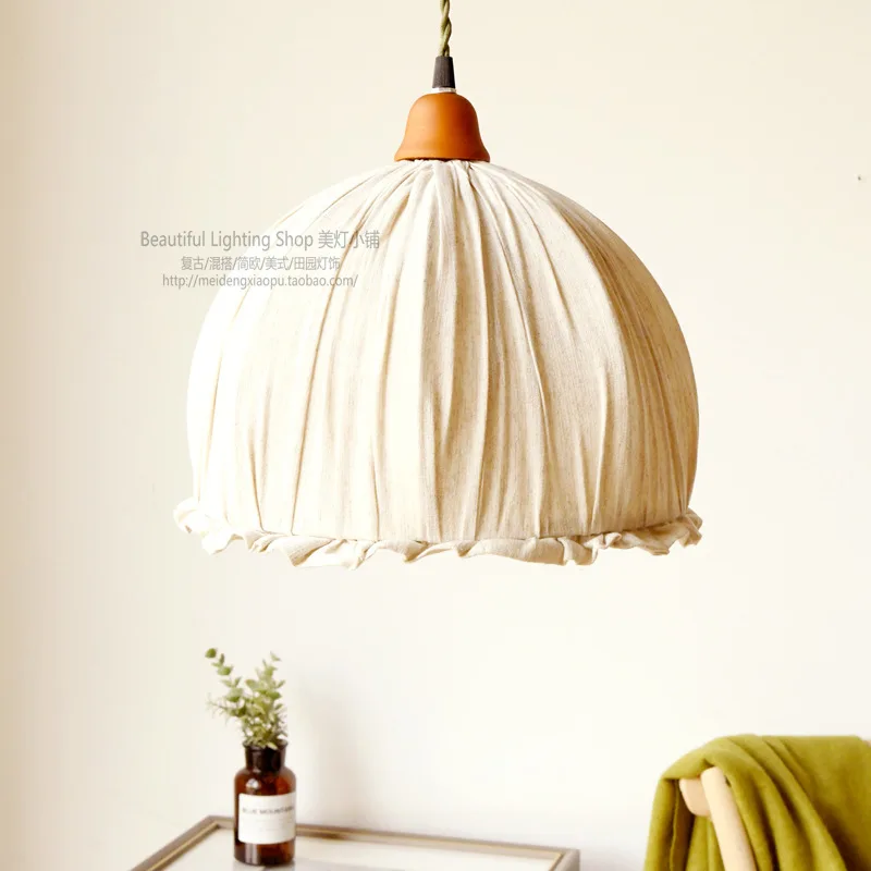 French Nordic Cotton Linen Handmade Pendant Lights Living Room Bedroom Dining Room Decor Lighting Study Fabric Shade Fixtures