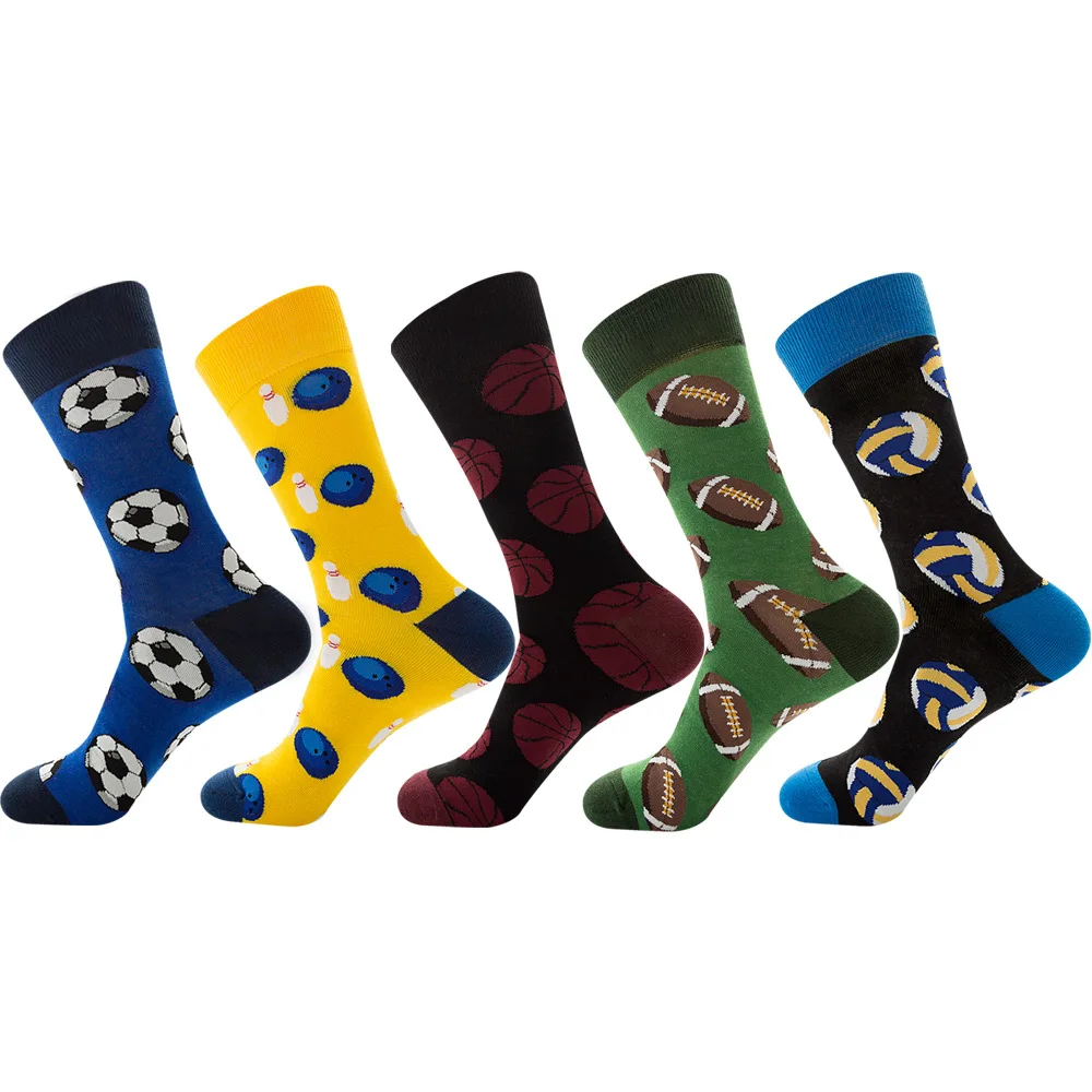 Colorful Men Basketball Soccer Rugby Tennis Football Bowling Sports Ball Pattern Happy Wedding Socks Funny Cotton Crew Homme Sox