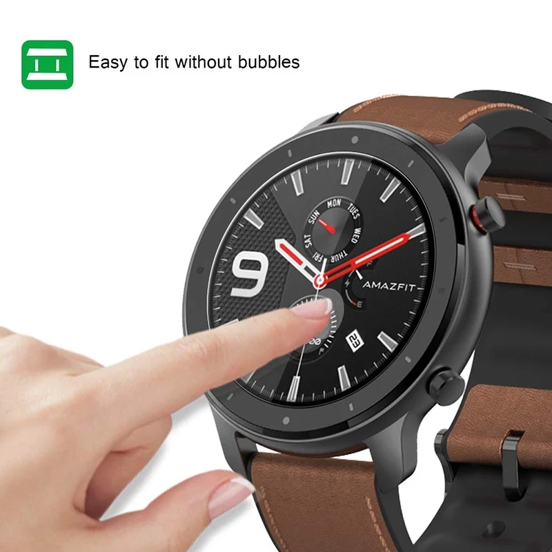 Película de vidro temperado para xiaomi, 3 peças huami amazfit verge 3 gtr 47 42mm, acessórios de proteção para relógio inteligente