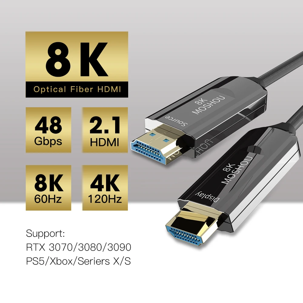 

8K HDMI 2,1 кабель 148 Гбит/с волоконно-оптический HDMI-кабель 120 Гц Ультра высокоскоростной HDR eARC для HD ТВ-приставки проектора PS5 кабель RTX 3060