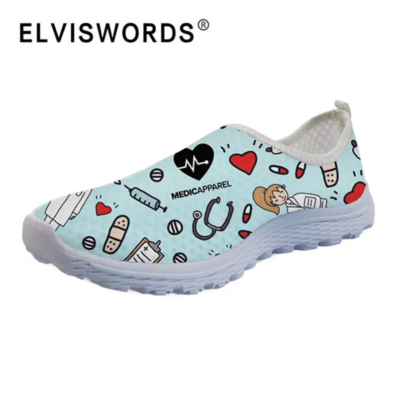 ELVISWORDS Premium Sketch hospital Women Sneakers Flats Casual 3D Nurse Summer Fashion Ladies Light Weight Comfortable Loafers