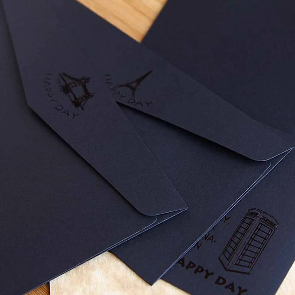 5 Pcs Black Paper Envelope Retro Wedding Party Holiday Gilding Greeting Card Bronzing Business Invitation Postcard Envelope