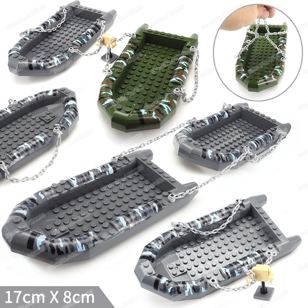 Military Vehicle Special Camouflage Boat Building Block Figures Soldier Speedboat WW2 Warship Model Child Christmas Gift Boy Toy