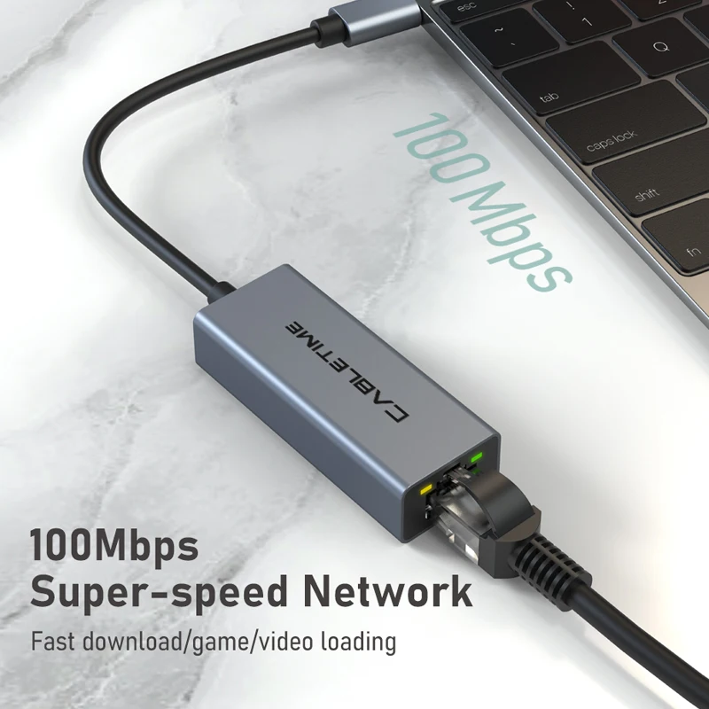 CABLETIME USB C-LAN 이더넷 어댑터, 맥북 에어, 아이패드 프로, C타입 이더넷, 100Mbps RJ45, C360