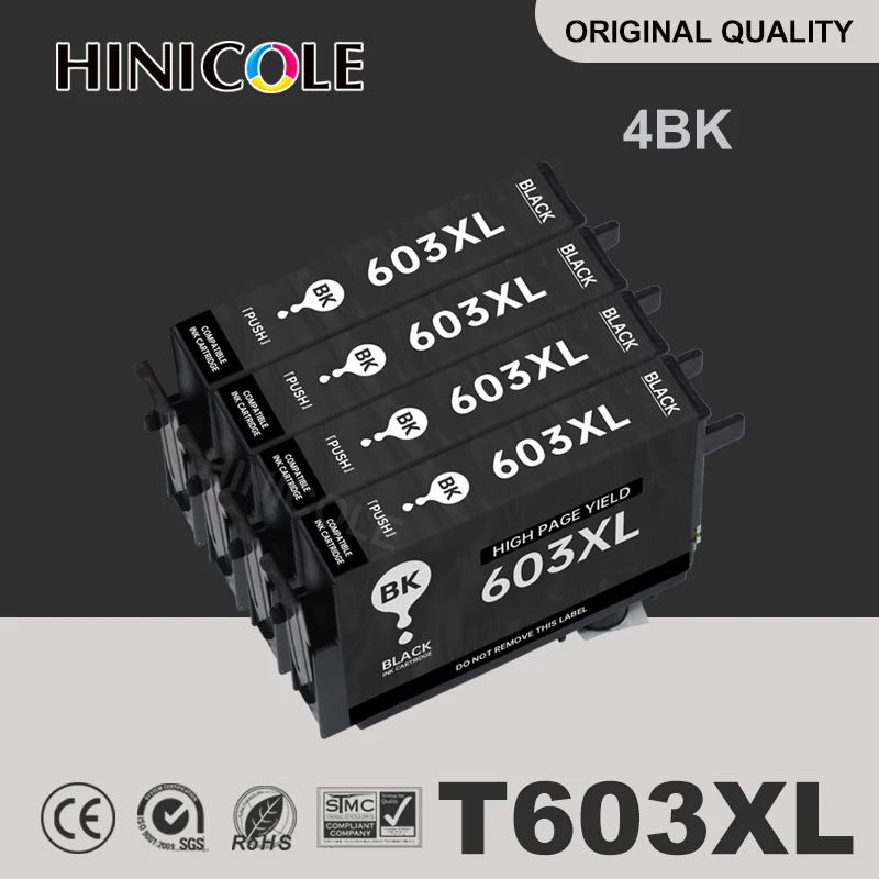 Hinicole 4BK T603XL Compatible Epson 603XL Ink Cartridge For Epson Printer XP-2100 XP-2105 XP-3100 XP-3105 XP-4100 XP-4105