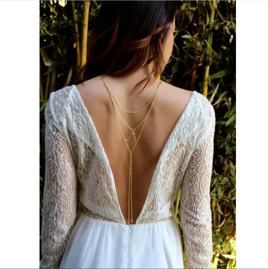 1 قطعة كريستال ذهبي عارية الظهر فضي قلادة القلائد طويلة عارية الذراعين مجوهرات عالية الجودة الجسم اكسسوارات S2032 #5