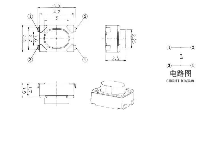 50 Buah/Lot 3*4*2.5 SMD Pack Foot White Switch Key Switch Otomotif Remote Control Key Push Button Switch