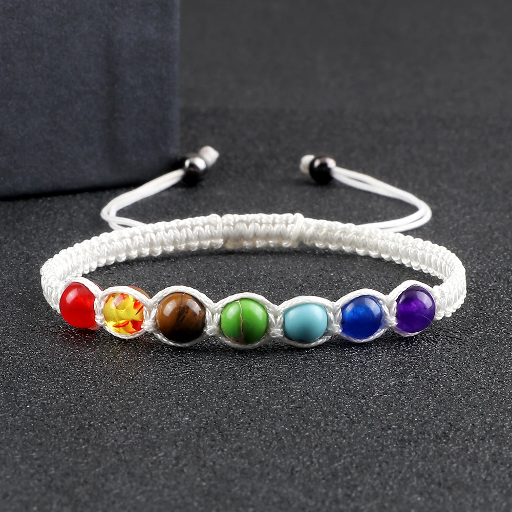 Fashion 7 Chakra Braided 6mm Natural Stone Bracelet Engry Healing Bangles Couple Yoga Jewelry Chain Pulsera Gifts for Friendship