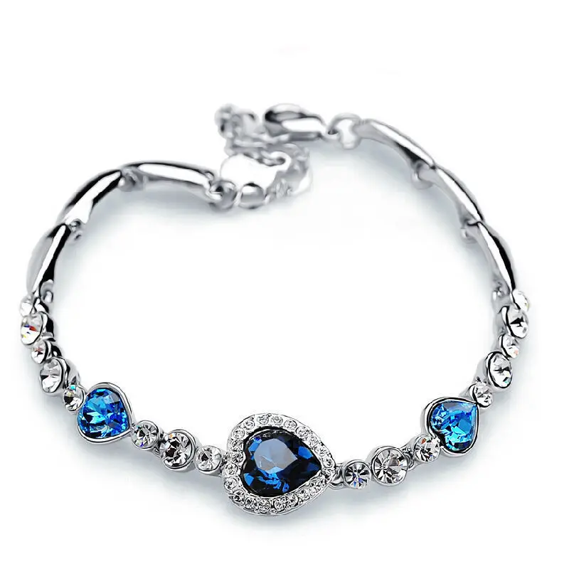 Titanic Herz der Ozean Armbänder für Frauen Pfirsich Herz Blau Kristall Zirkon Armbänder Weibliche Hochzeit Engagement Schmuck