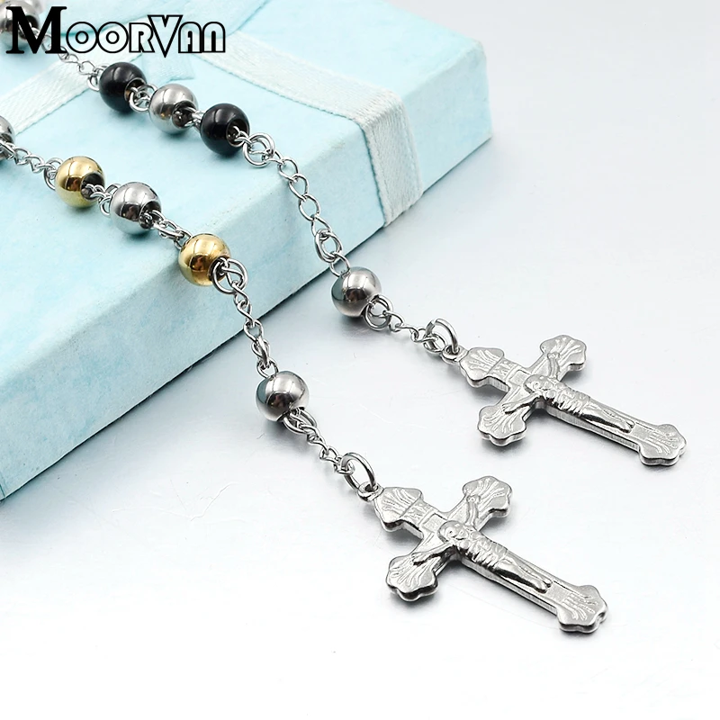 Moorvan Vintage Necklace For Men/Women Stainless Steel Rosary Religion Jewellery, Wholesale VRN17