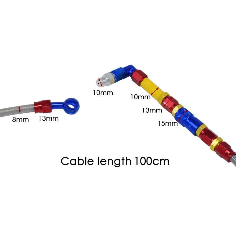 Universal Motorcycle Dirt Braided Brake Hose Line Aluminium Brake cable Hydraulic Banjo pipe M10 100/220cm Fit ATV Dirt Pit Bike