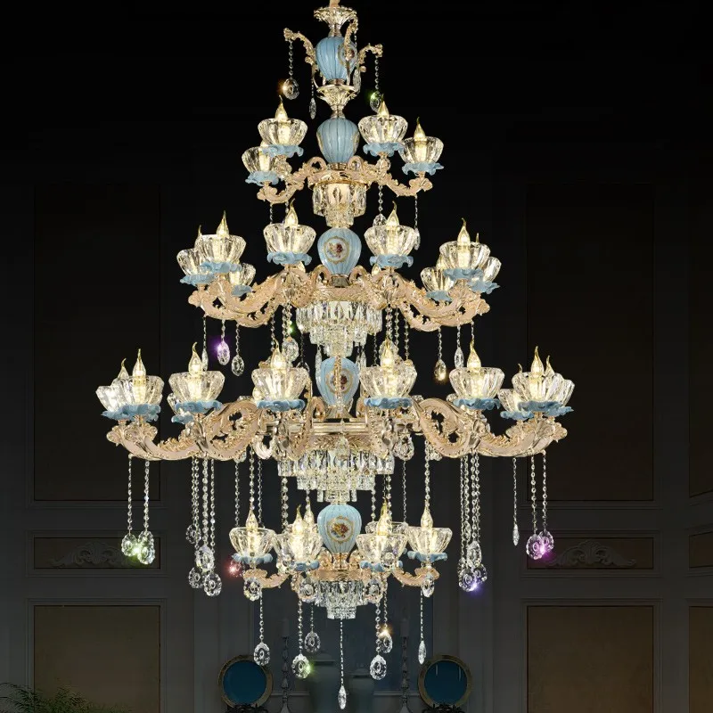 

European Crystals Chandeliers Hotel Villa Duplex Building Large Chandelier Jane Luxury Crystal Spiral Staircase Long Fixture