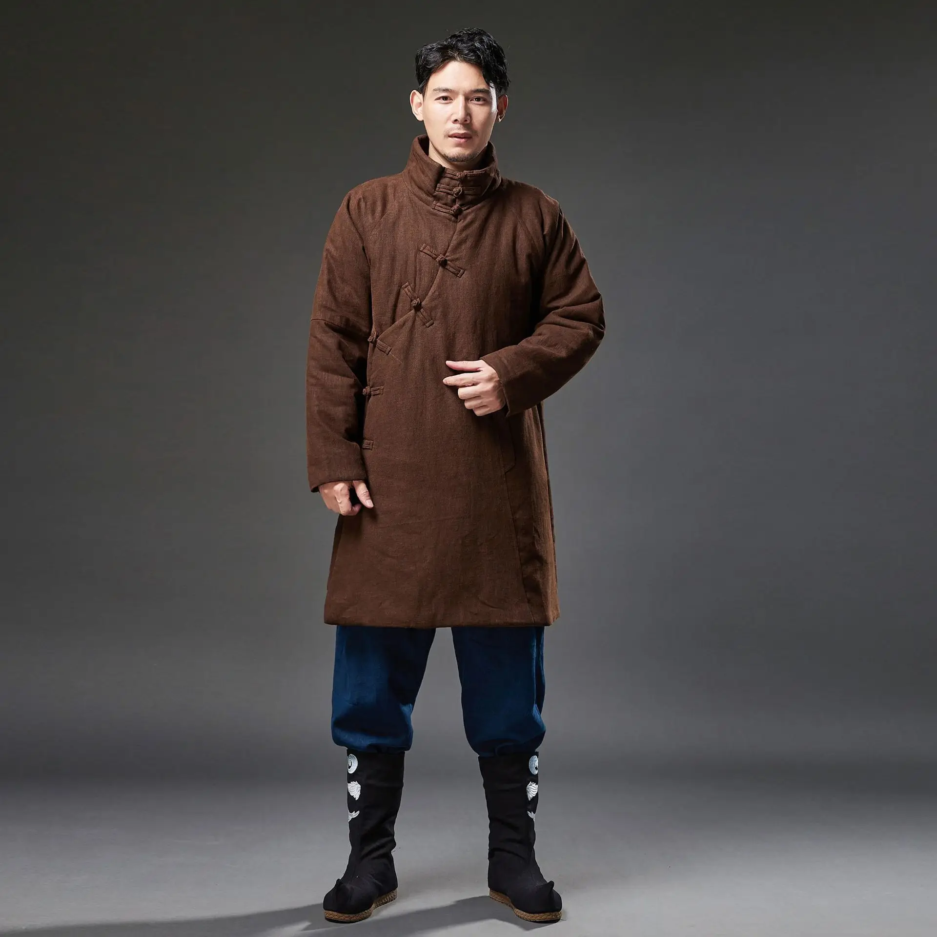 Chinese style costume male stand collar Tang suit cotton Linen casual Top slim spring autumn Traditional ethnic clothing