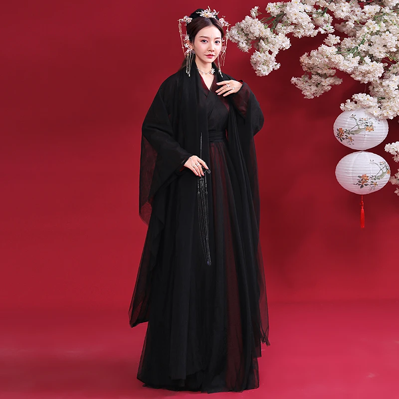 Women Hanfu Dress Oriental Dance Costumes Chinese Traditional Ancient Black Fairy Hanfu Oriental Fairy Princess Outfits SL4507